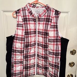 Kim Rogers Red, Black & White Plaid Quilted Vest- NWT